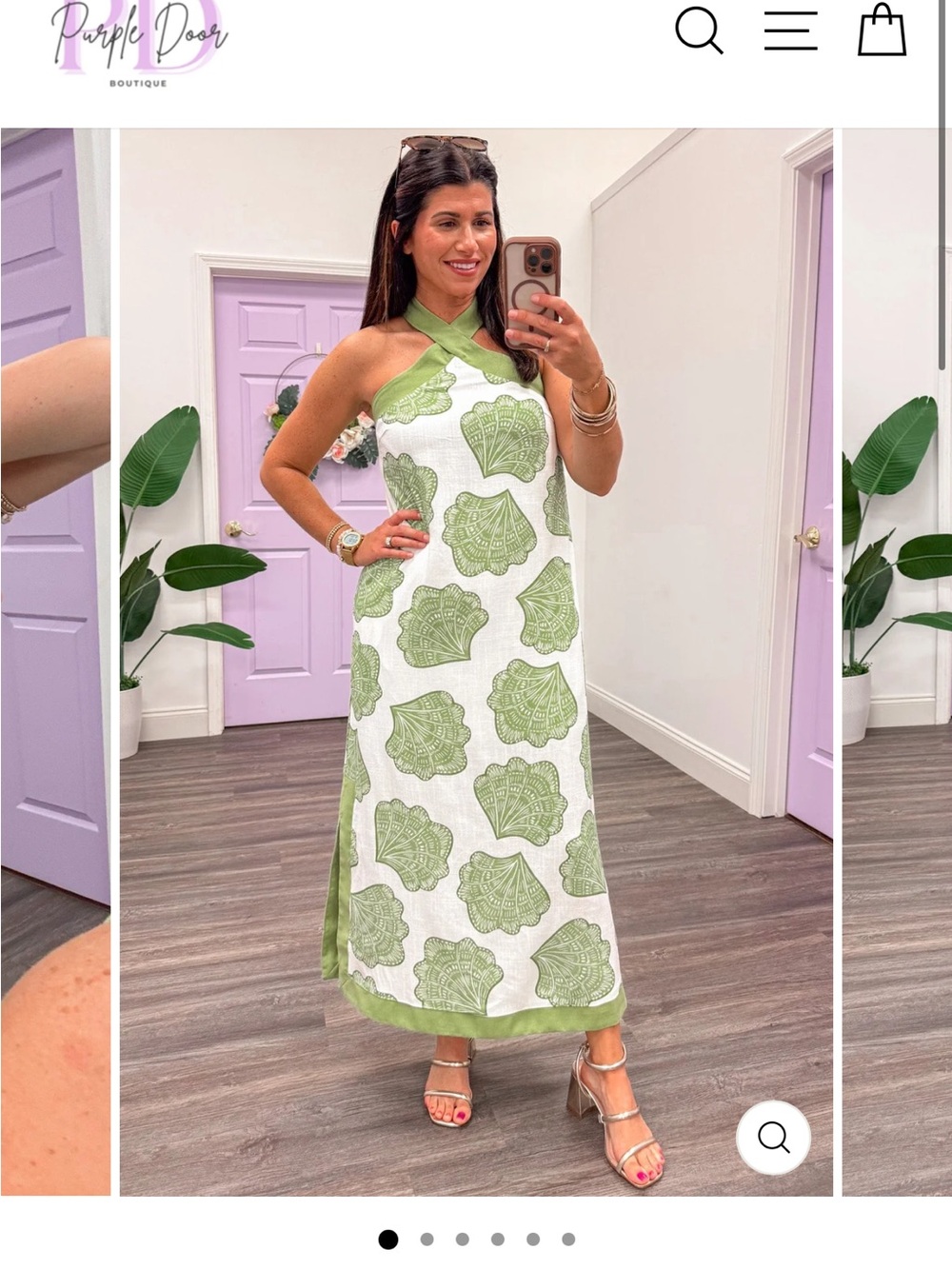 Green Shell-Print Halter Maxi Dress